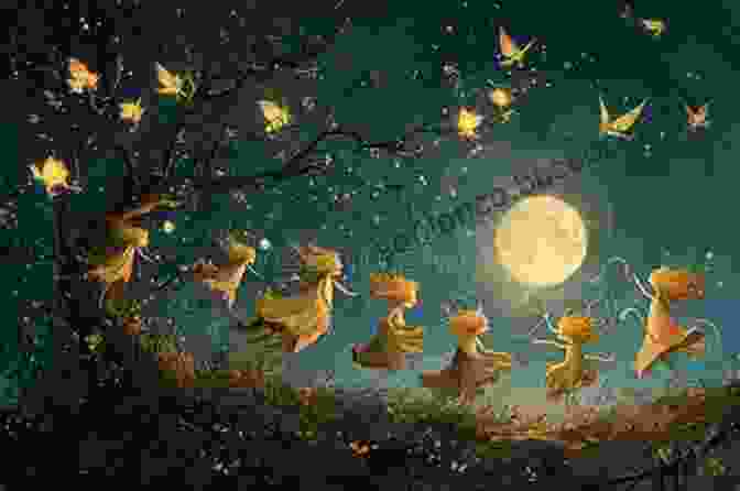A Group Of Mischievous Piskies Dancing In A Moonlit Glade, Their Emerald Eyes Twinkling With Laughter. Cornish Folk Tales For Children