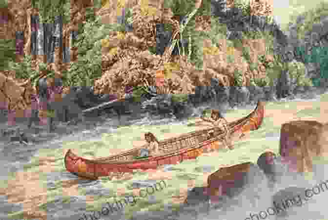 A Group Of Native Americans Navigating Through A Rapid River In Their Bark Canoe, Highlighting Its Maneuverability And Adaptability The Survival Of The Bark Canoe