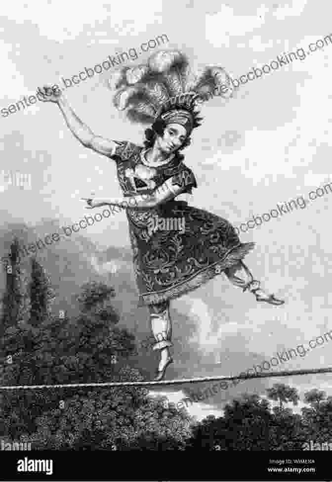 A Vintage Portrait Of Madame Saqui, A Renowned Rope Dancer During The Victorian Era, Poised On A High Wire With A Balancing Pole In Her Hand. Madame Saqui: Revolutionary Rope Dancer