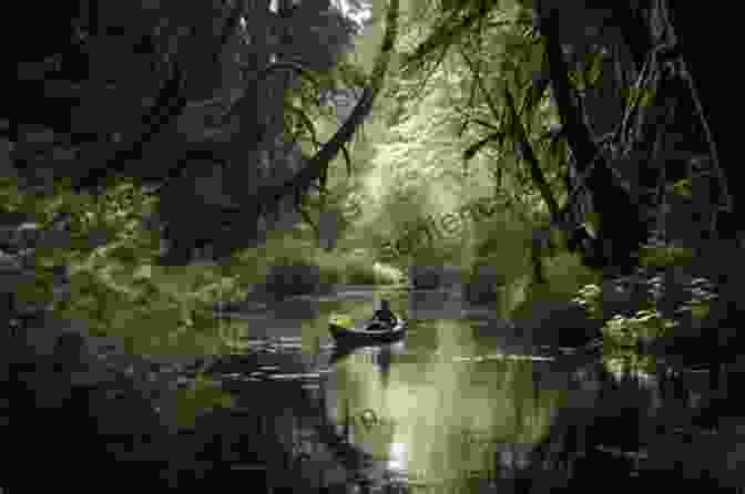 Adventurers In A Bark Canoe Exploring A Tranquil Lake Surrounded By Lush Greenery The Survival Of The Bark Canoe