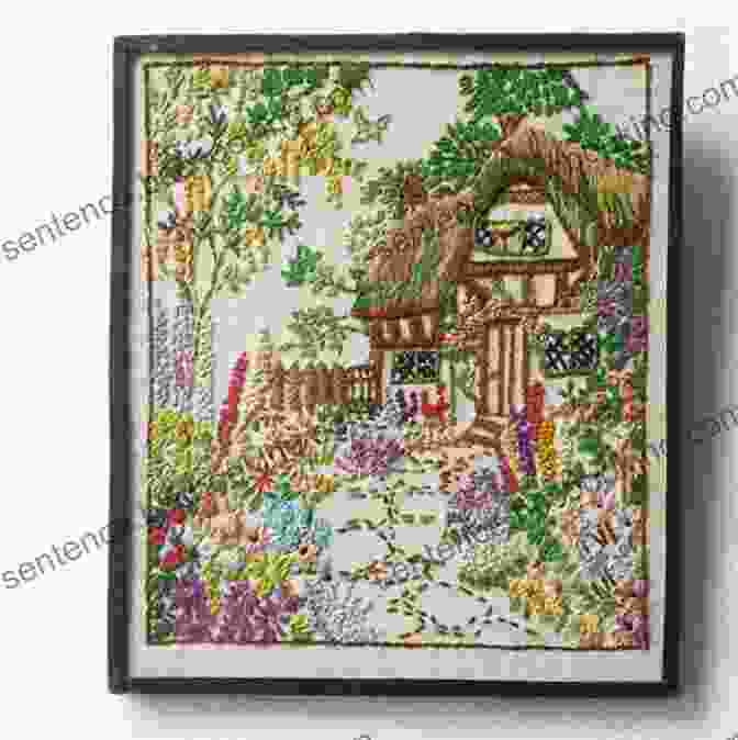 An Embroidered Portrait Of A House Surrounded By A Garden, Trees, And A Path. Hand Stitched House: A Guide To Designing Embroidering A Portrait Of Your Home